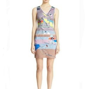 CLOVER CANYON Large Coastal Abstract Digital Print Bodycon Mini Dress Sleeveless
